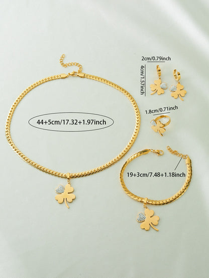 18K Gold Clover Jewelry Set with Zirconia