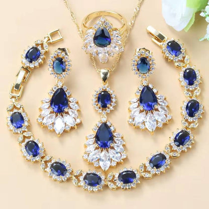 18K Gold Plated Big Jewelry Sets  Black Zircon & White Crystal (10)