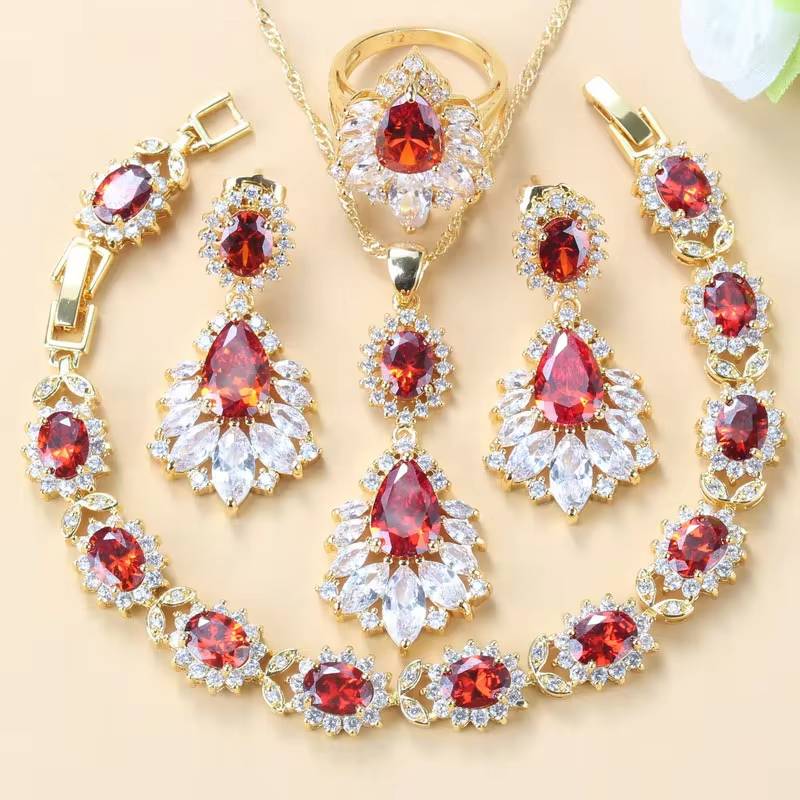 18K Gold Plated Big Jewelry Sets  Black Zircon & White Crystal (11)