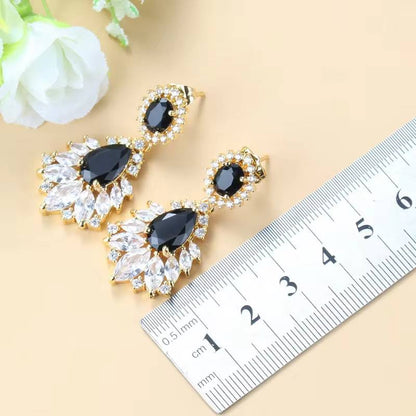 18K Gold Plated Big Jewelry Sets  Black Zircon & White Crystal (3)