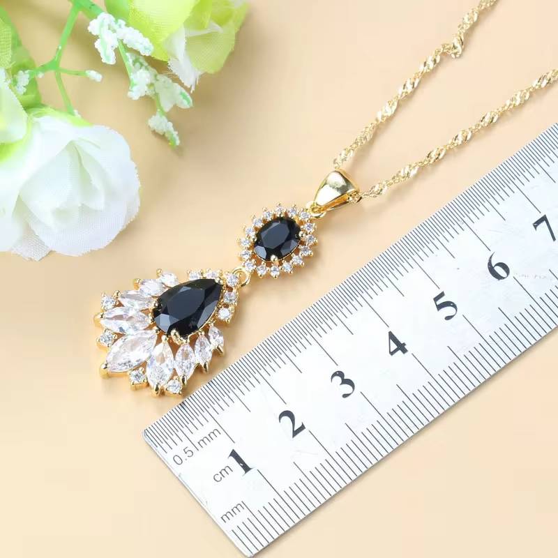 18K Gold Plated Big Jewelry Sets  Black Zircon & White Crystal (4)