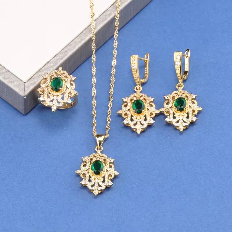 18K Gold Plated Bridal Necklace, Earrings & Ring for Women