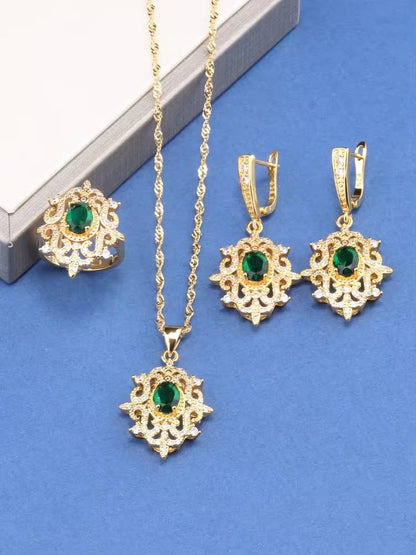 18K Gold Plated Bridal Necklace, Earrings & Ring for Women (10)