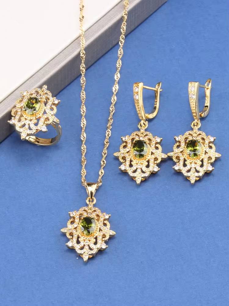 18K Gold Plated Bridal Necklace, Earrings & Ring for Women (14)