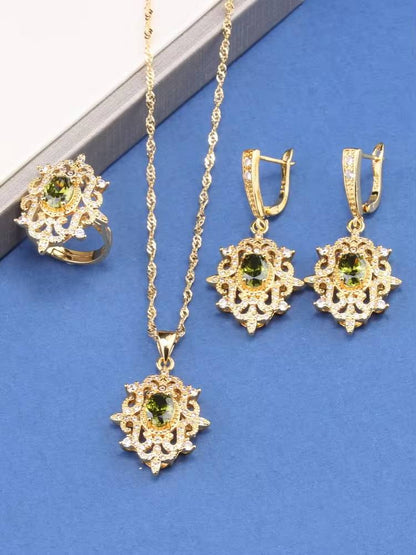 18K Gold Plated Bridal Necklace, Earrings & Ring for Women (14)