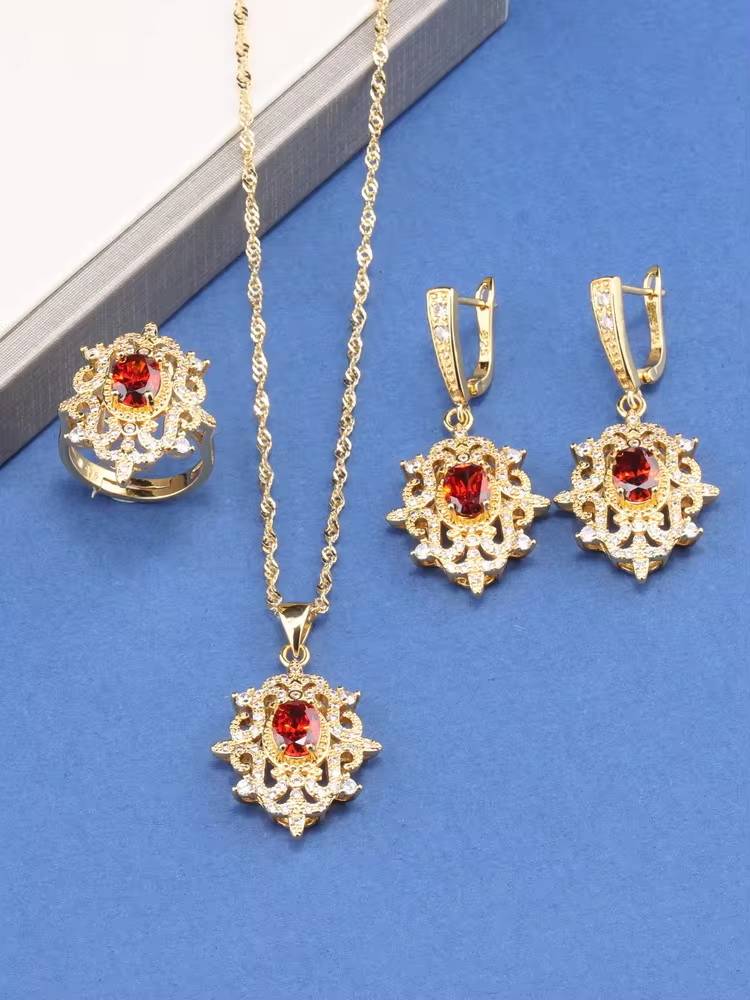 18K Gold Plated Bridal Necklace, Earrings & Ring for Women (15)