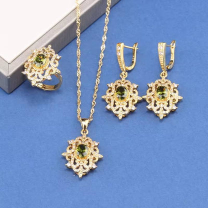 18K Gold Plated Bridal Necklace, Earrings & Ring for Women (3)