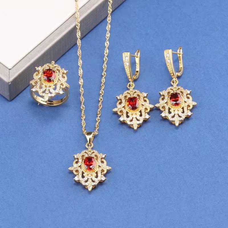 18K Gold Plated Bridal Necklace, Earrings & Ring for Women (4)