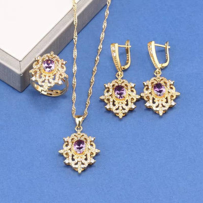 18K Gold Plated Bridal Necklace, Earrings & Ring for Women (6)