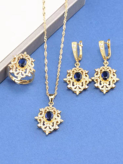 18K Gold Plated Bridal Necklace, Earrings & Ring for Women (8)