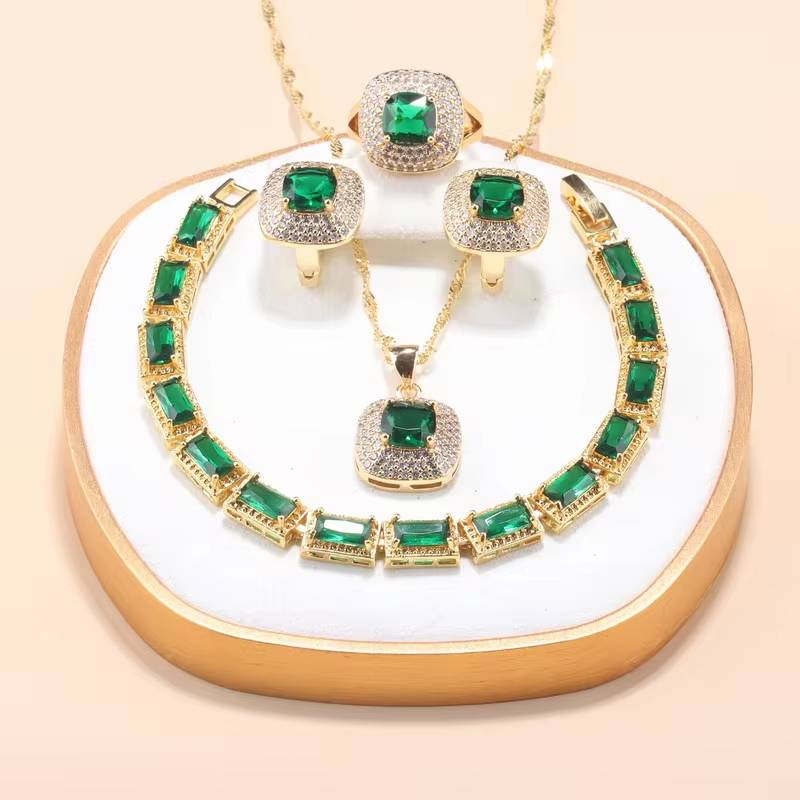 18K Gold Plated Dubai Luxury Zircon Necklace & Earrings