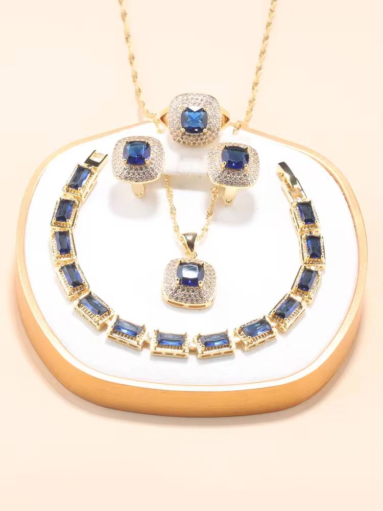 18K Gold Plated Dubai Luxury Zircon Necklace & Earrings (12)