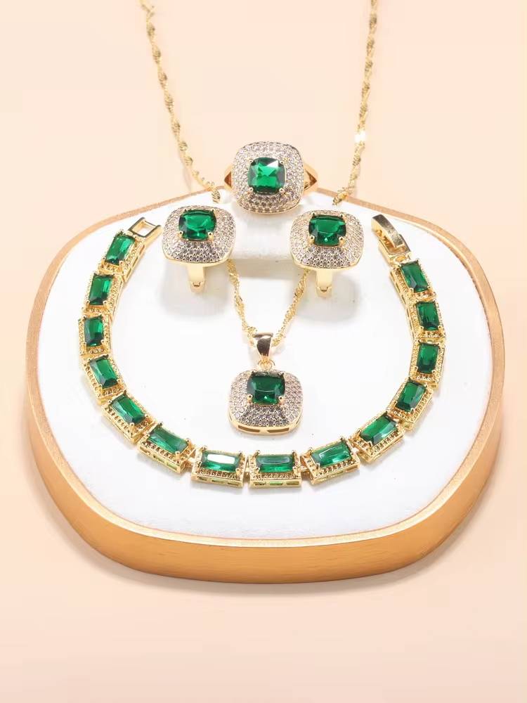 18K Gold Plated Dubai Luxury Zircon Necklace & Earrings (13)