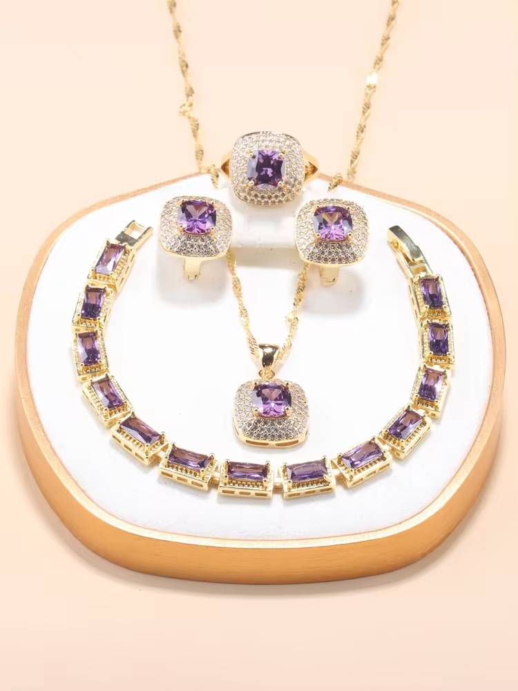 18K Gold Plated Dubai Luxury Zircon Necklace & Earrings (7)