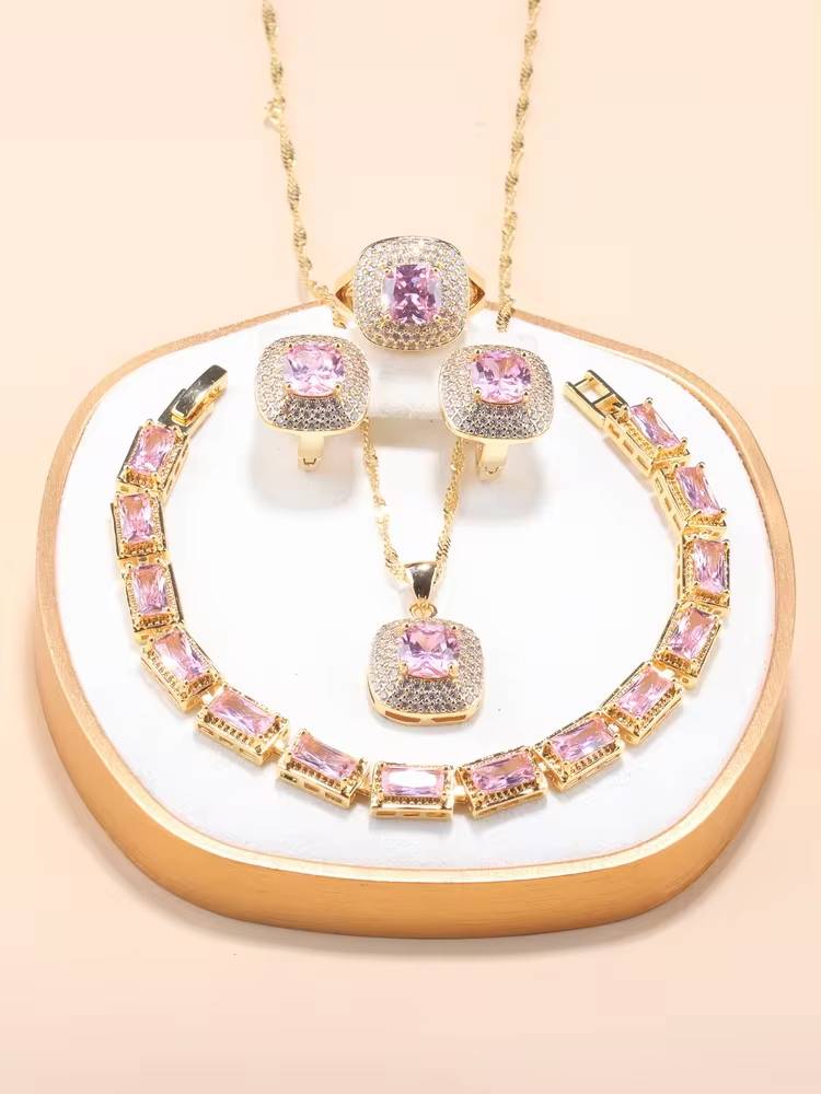 18K Gold Plated Dubai Luxury Zircon Necklace & Earrings (8)