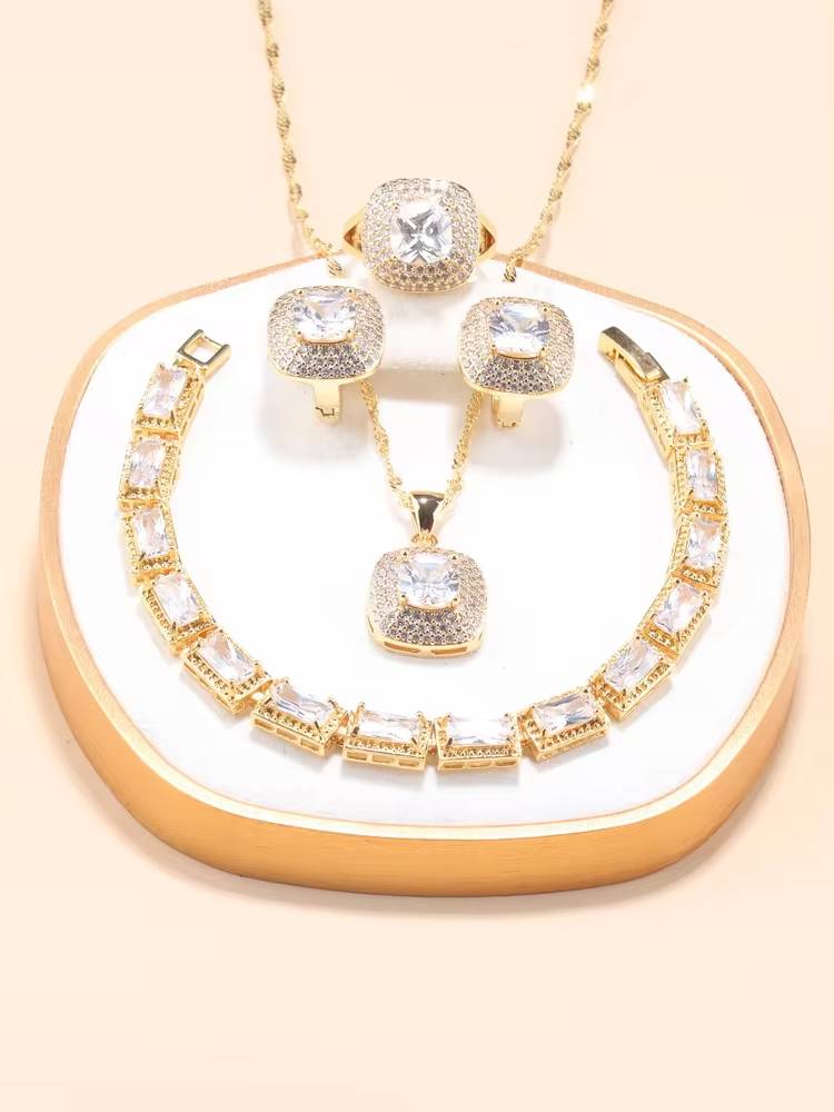 18K Gold Plated Dubai Luxury Zircon Necklace & Earrings (9)