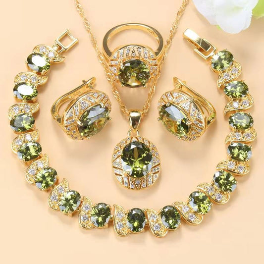 18K Gold Plated Olive Green Zirconia Jewelry Set