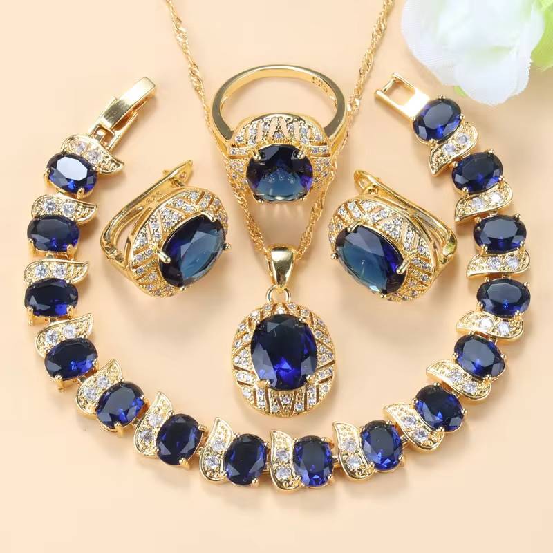 18K Gold Plated Olive Green Zirconia Jewelry Set (12)