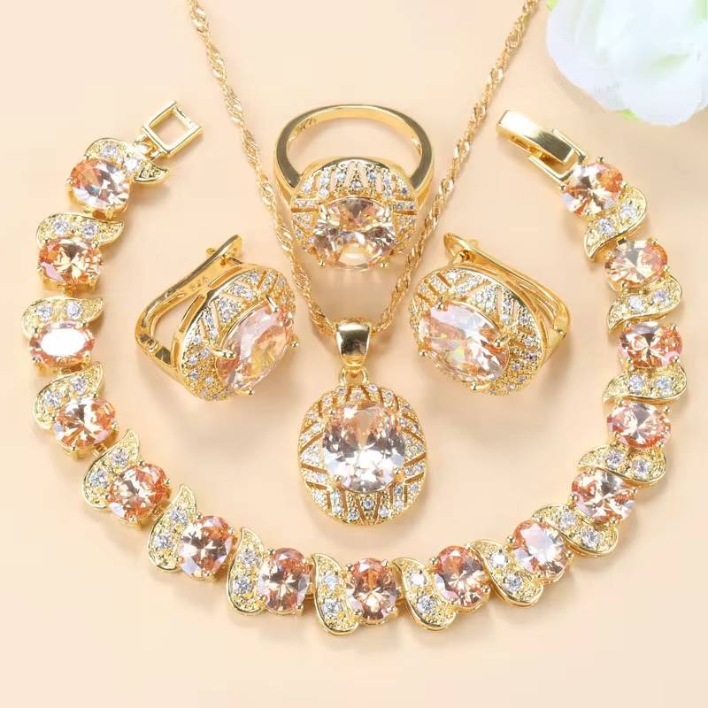 18K Gold Plated Olive Green Zirconia Jewelry Set (13)