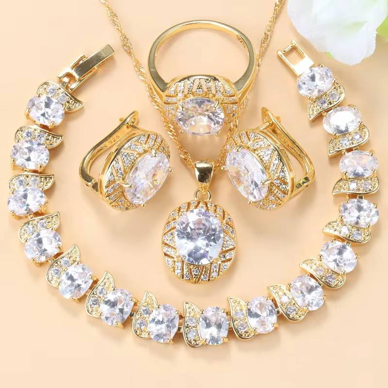 18K Gold Plated Olive Green Zirconia Jewelry Set (15)