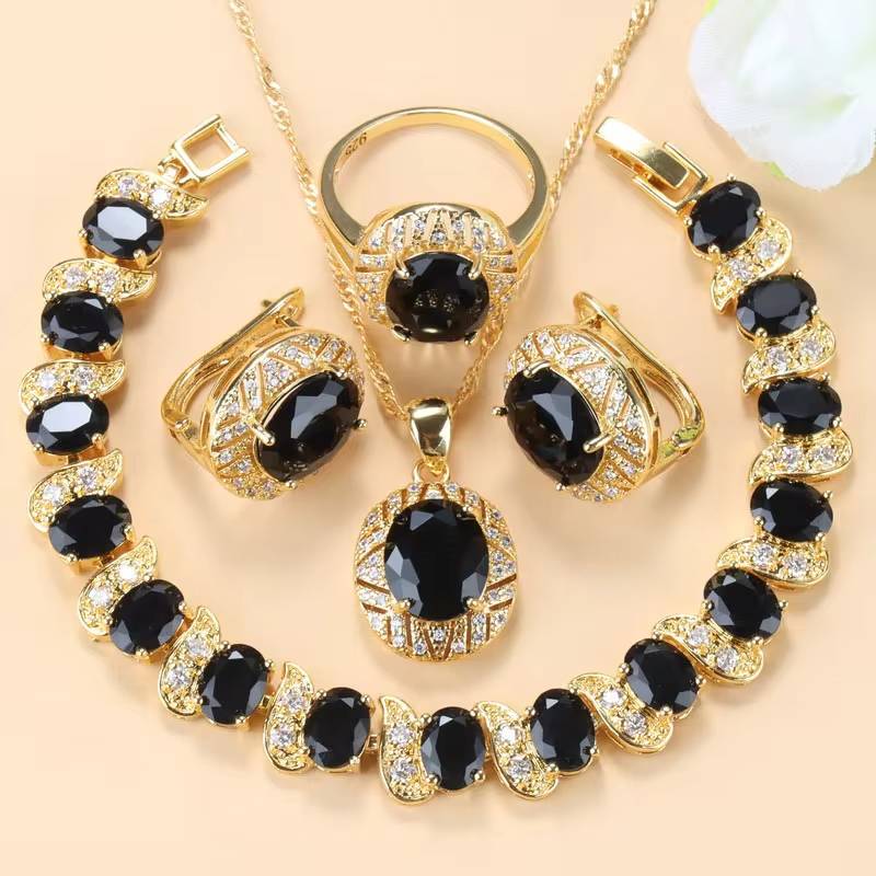 18K Gold Plated Olive Green Zirconia Jewelry Set (16)