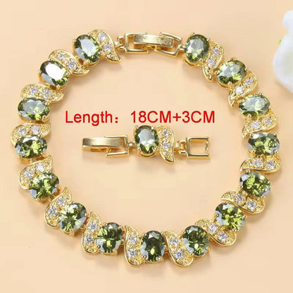 18K Gold Plated Olive Green Zirconia Jewelry Set (3)