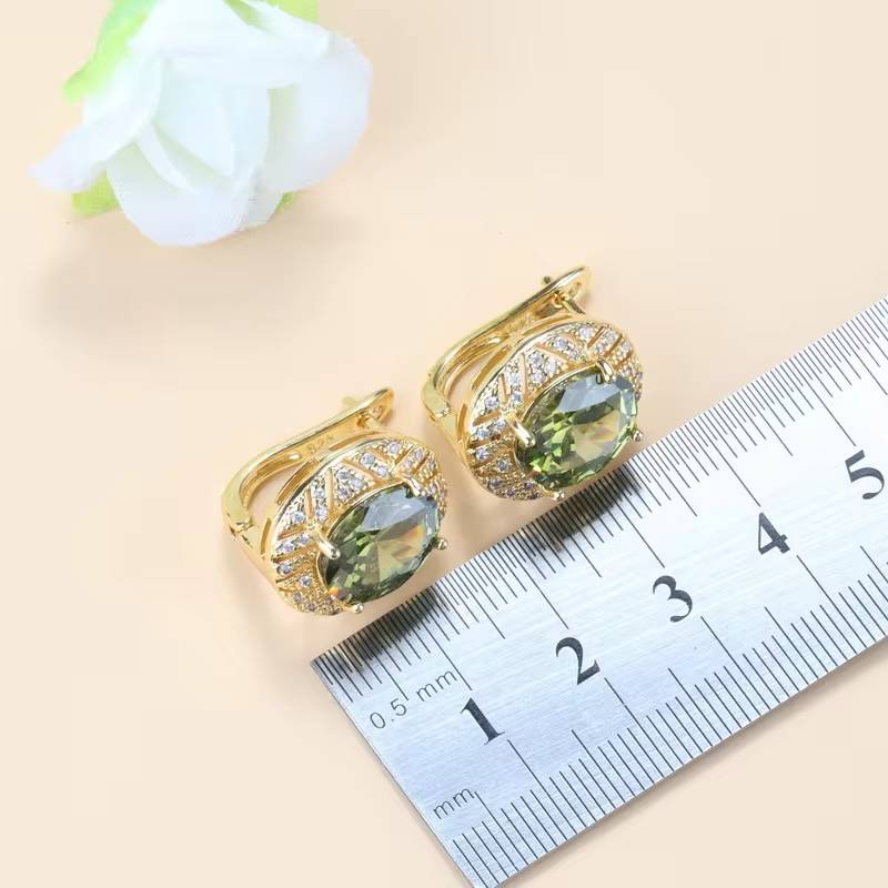 18K Gold Plated Olive Green Zirconia Jewelry Set (5)