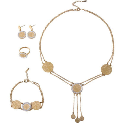 18K Gold Tree of Life Tassel Jewelry Set Necklace, Bracelet & Earrings