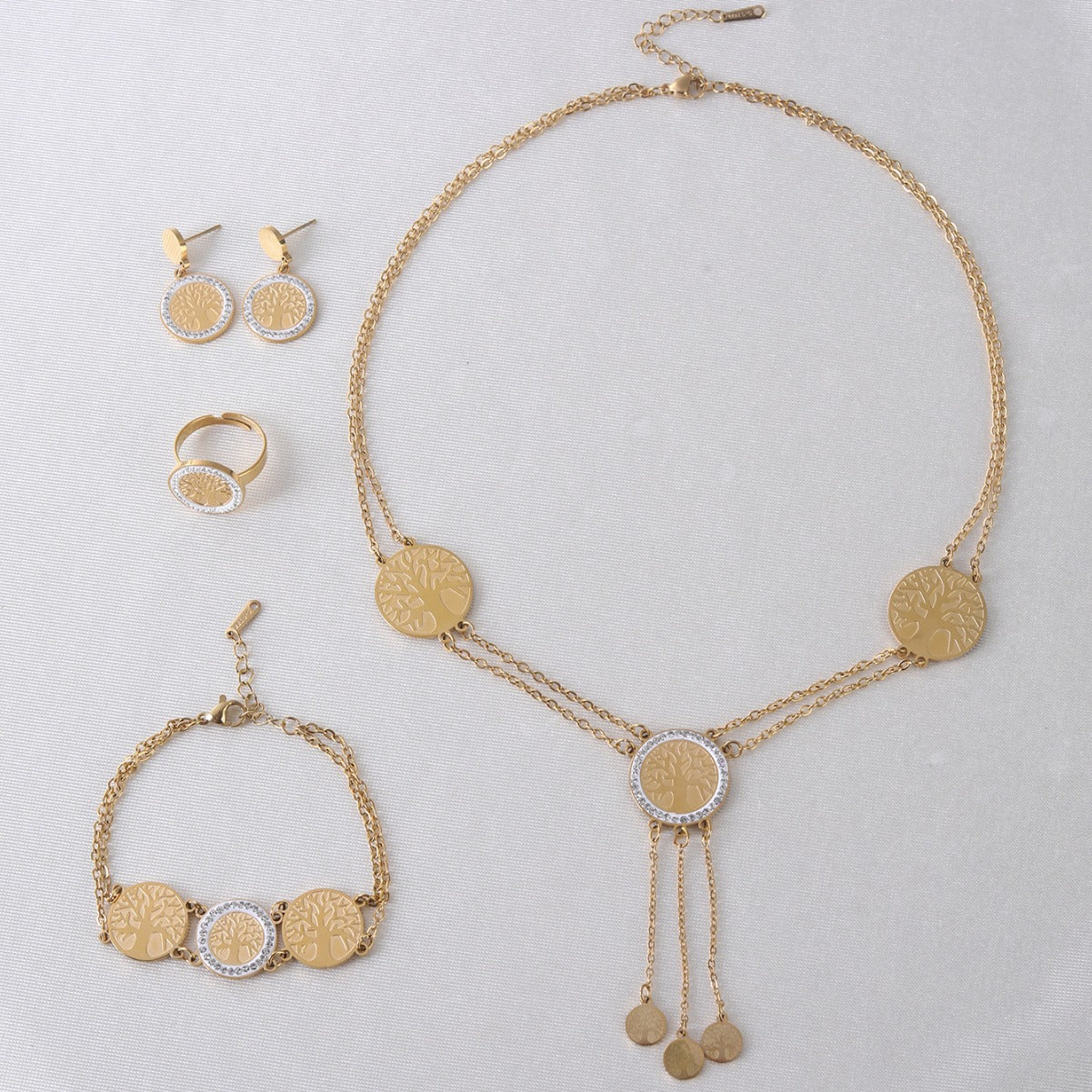 18K Gold Tree of Life Tassel Jewelry Set Necklace, Bracelet & Earrings (5)