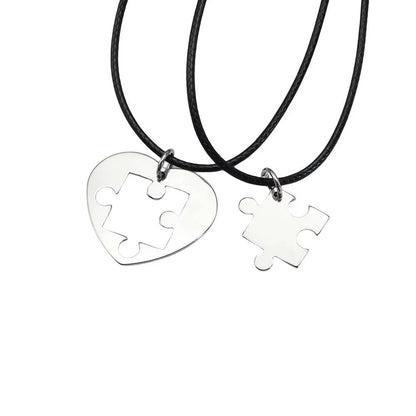 2PCS Stainless Steel Puzzle Heart Pendant Necklace Set