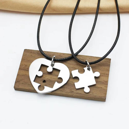 2PCS Stainless Steel Puzzle Heart Pendant Necklace Set (2)