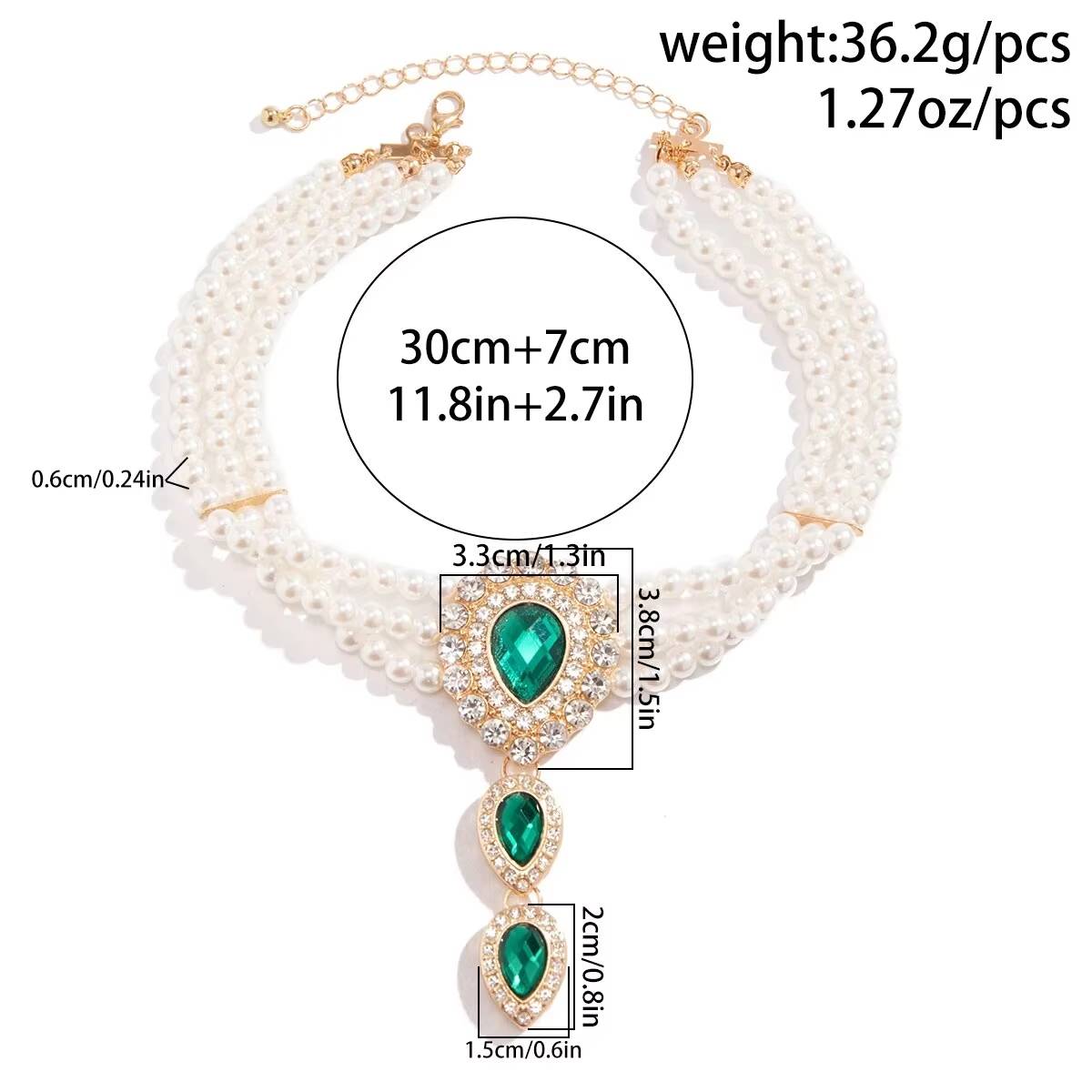 2Pcs Elegant Multilayer Pearl Chain Necklace Bracelet Set for Women (4)