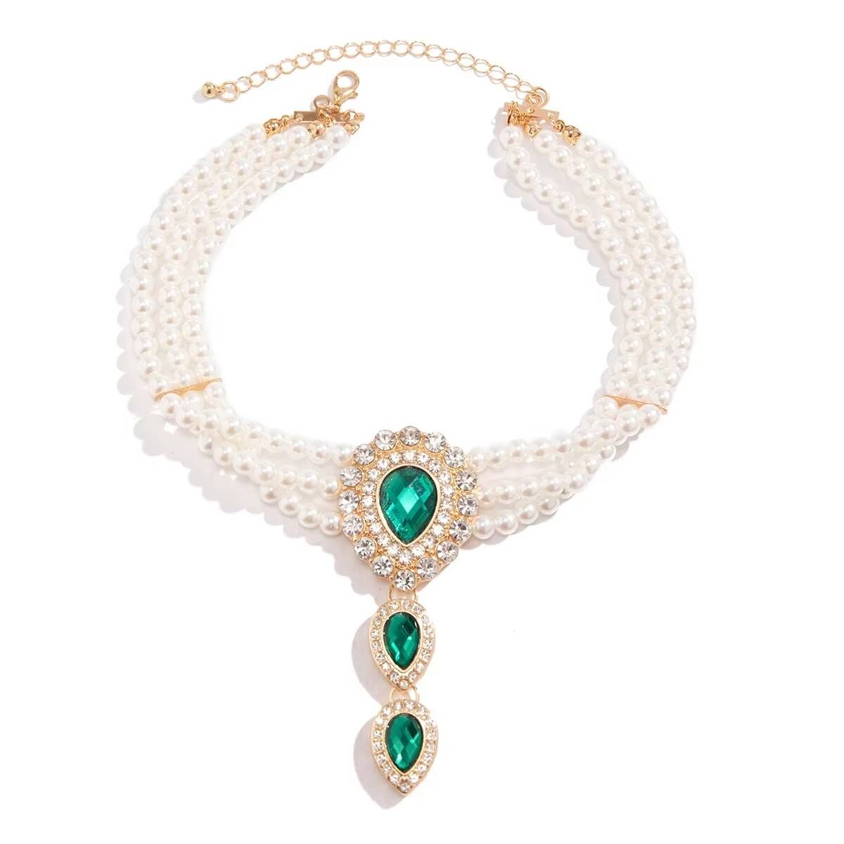 2Pcs Elegant Multilayer Pearl Chain Necklace Bracelet Set for Women (5)