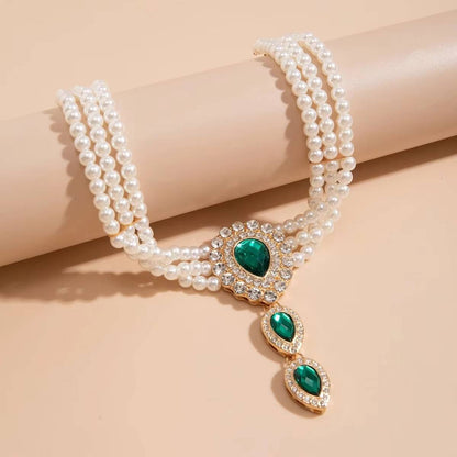 2Pcs Elegant Multilayer Pearl Chain Necklace Bracelet Set for Women (6)