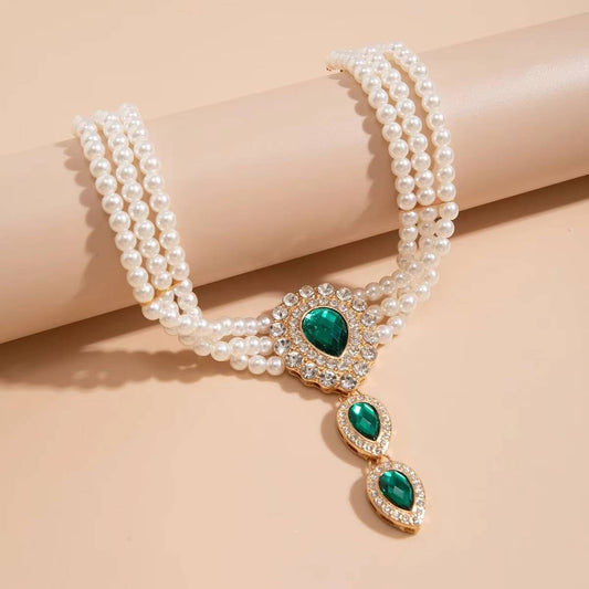 2Pcs Elegant Multilayer Pearl Chain Necklace Bracelet Set for Women (6)