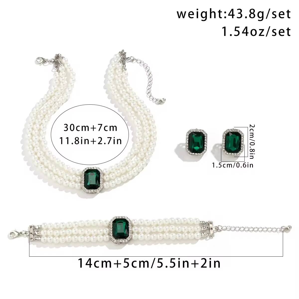 3Pcs Multilayer Imitation Pearl Crystal Jewelry Set