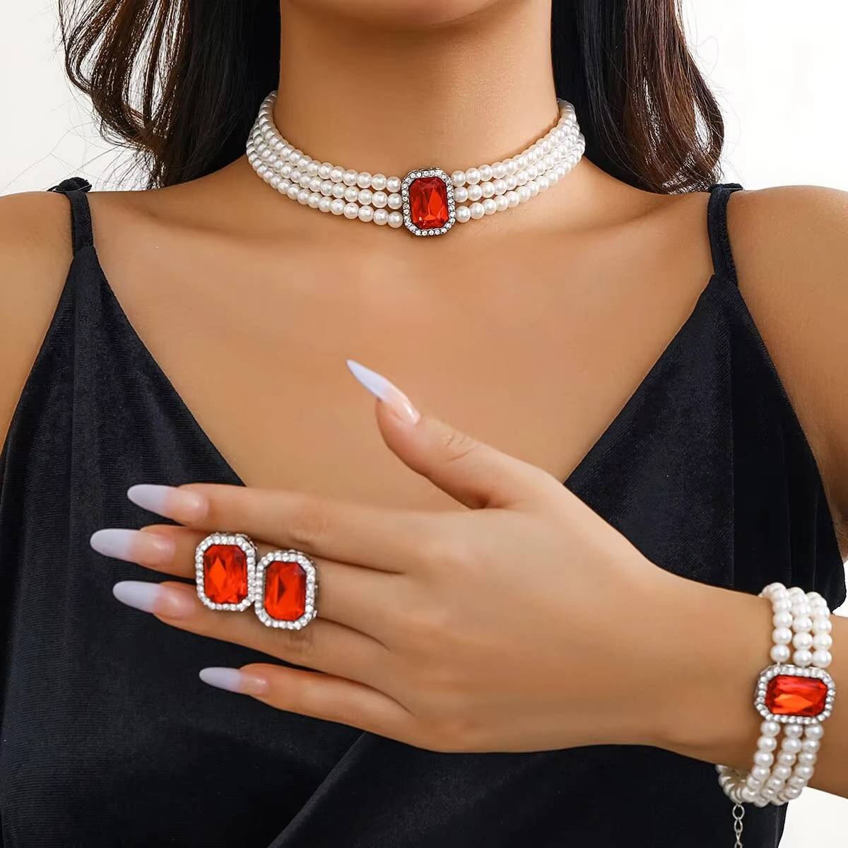 3Pcs Multilayer Imitation Pearl Crystal Jewelry Set (6)