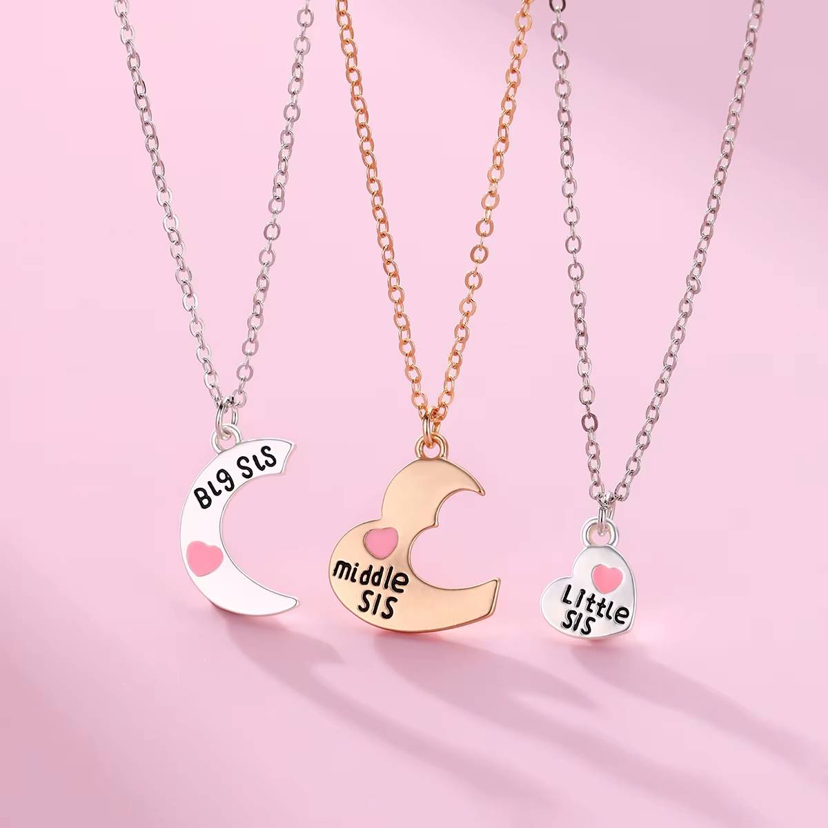 3 Pcsset Big Sis Middle Sis Little Sis Pendant Necklace