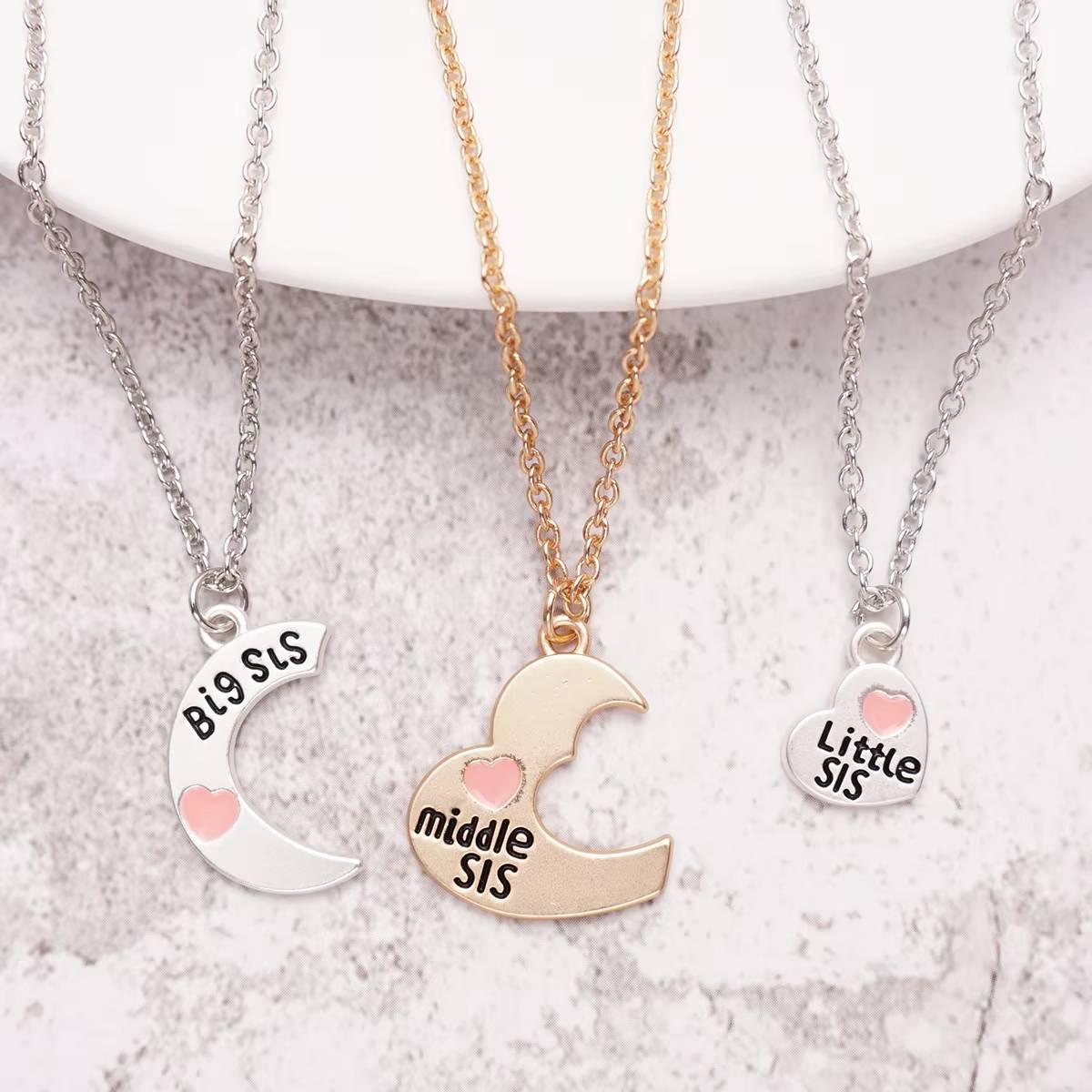 3 Pcsset Big Sis Middle Sis Little Sis Pendant Necklace (4)