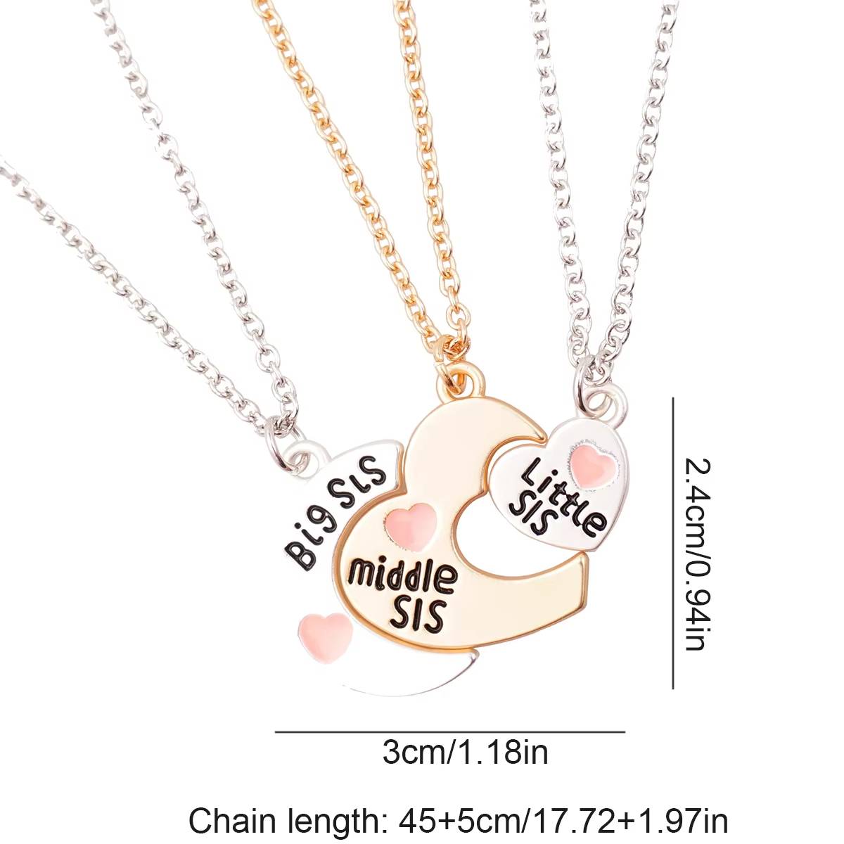 3 Pcsset Big Sis Middle Sis Little Sis Pendant Necklace (6)