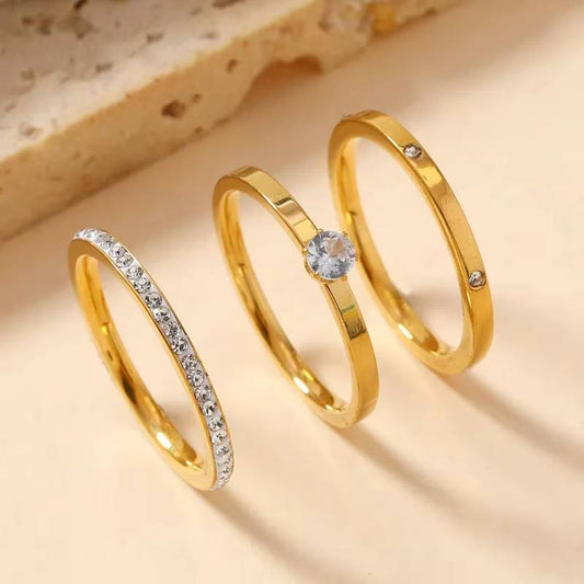 3in1 Crystal Stacking Rings Set  Slim Finger Band Jewelry