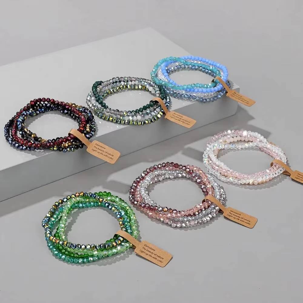 4-Piece Faceted Glass Beads Stretch Bracelet Set