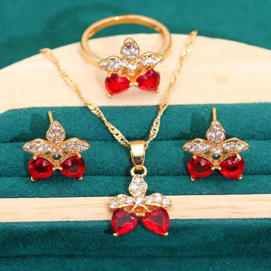 5-Color Red Hematite Gold Wedding Jewelry Set for Women