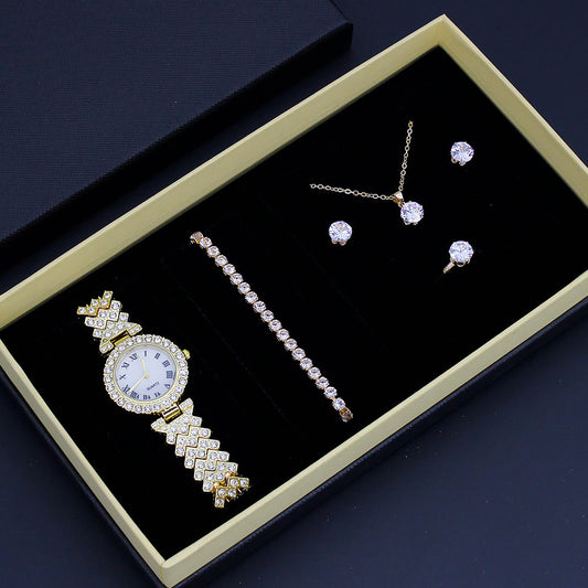 5-Piece Jewelry Set  Include Fashion Quartz Wristwatch