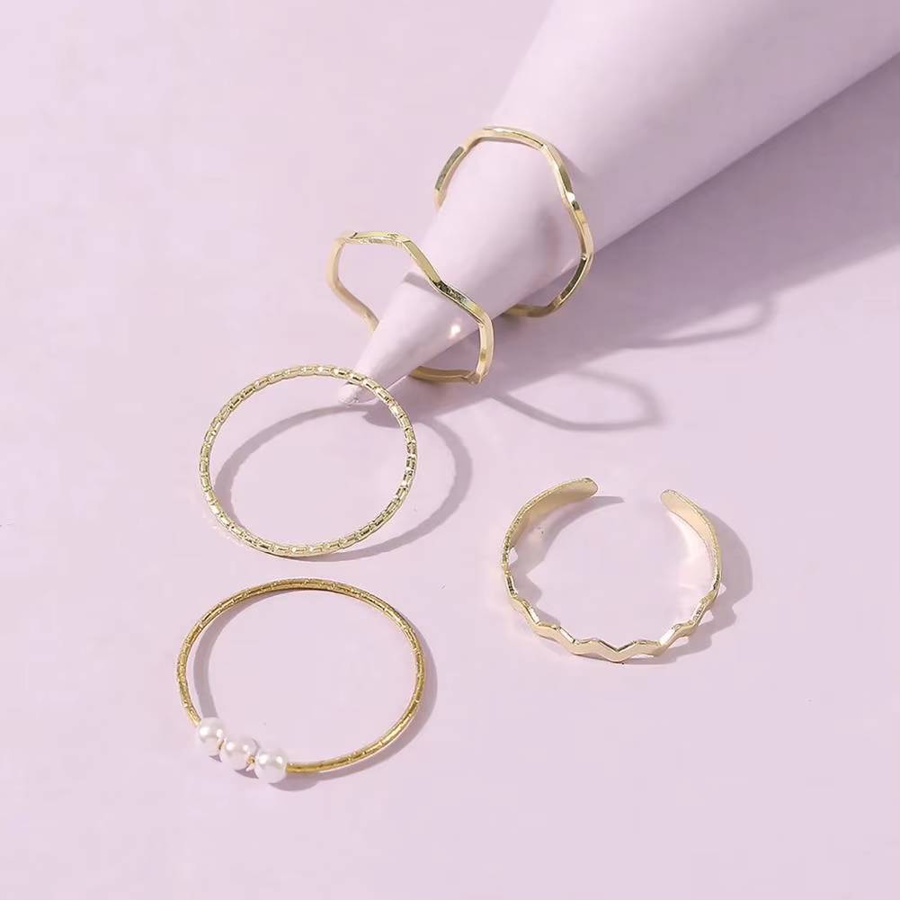 5Pcs Women's Stackable Rhinestone Wave Thin Midi Knuckle Ring Set