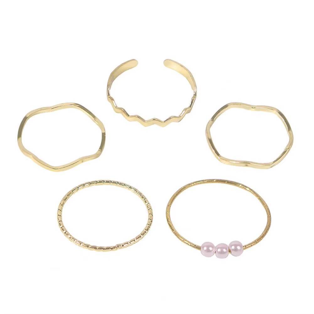 5Pcs Women's Stackable Rhinestone Wave Thin Midi Knuckle Ring Set (7)