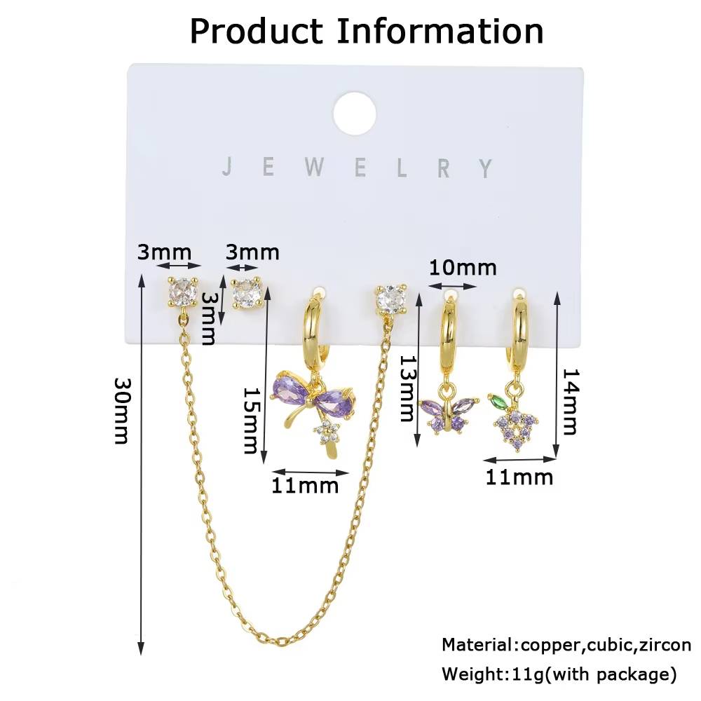 6pcs Mix and Match Cubic Zircon Dangle Earrings Set (10)