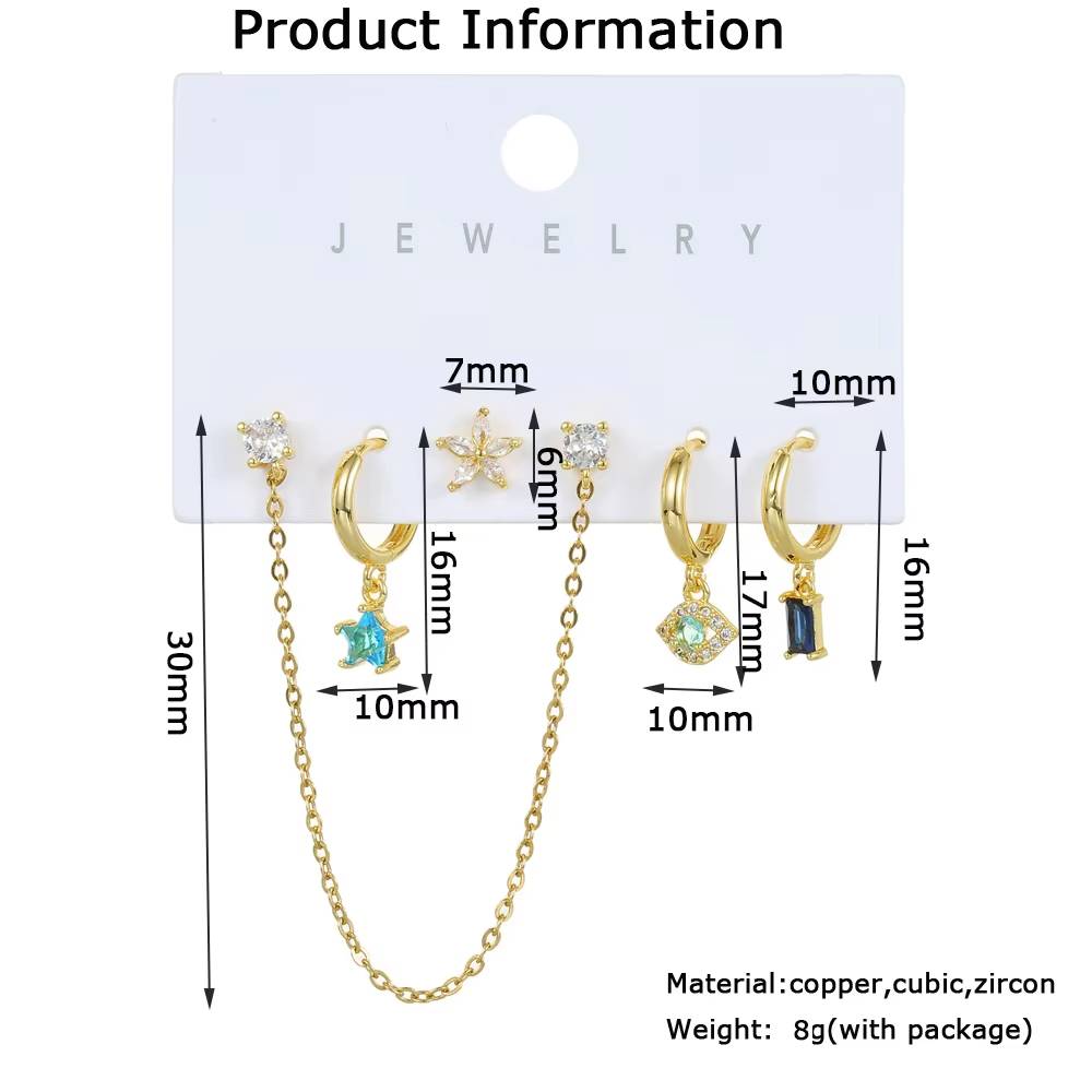 6pcs Mix and Match Cubic Zircon Dangle Earrings Set (15)