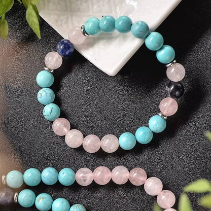 8mm Blue Turquoise Rose Quartz Blue Sodalite Beaded Mala Necklace (4)