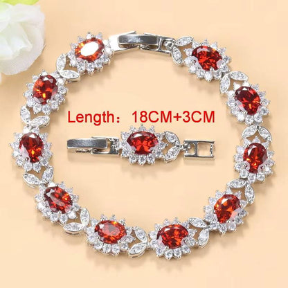 925 Silver Sunflower Big Bracelet Jewelry Set with AAA+ Red Garnet (14)